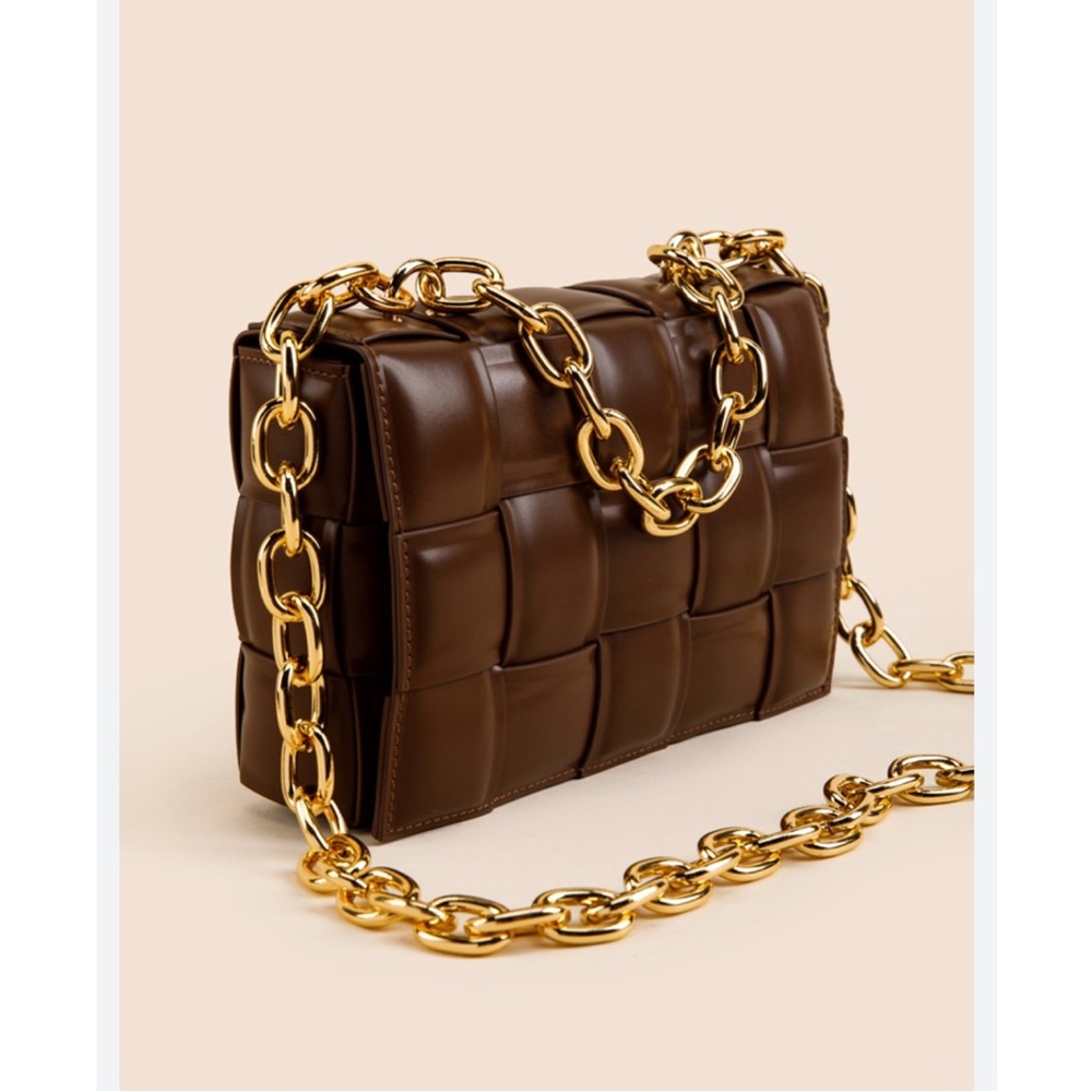 Francesca's Collections Brown Bag with Gold Chain